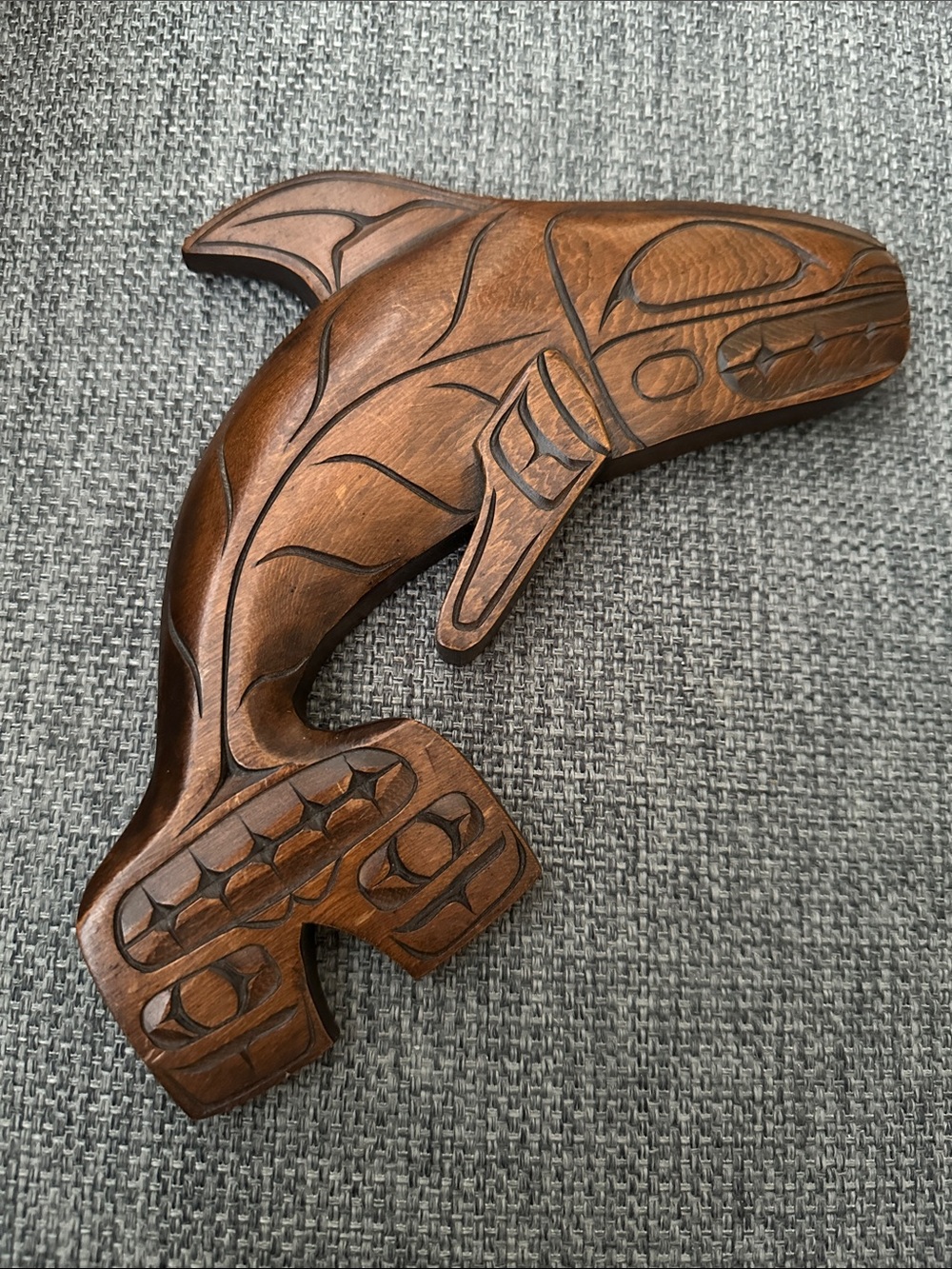 1980 wood carved KILLER WHALE by indigenous artist JOE BECKER